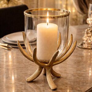 NWOT Silver Antler Hurricane Candle Holder Rustic Candlestick